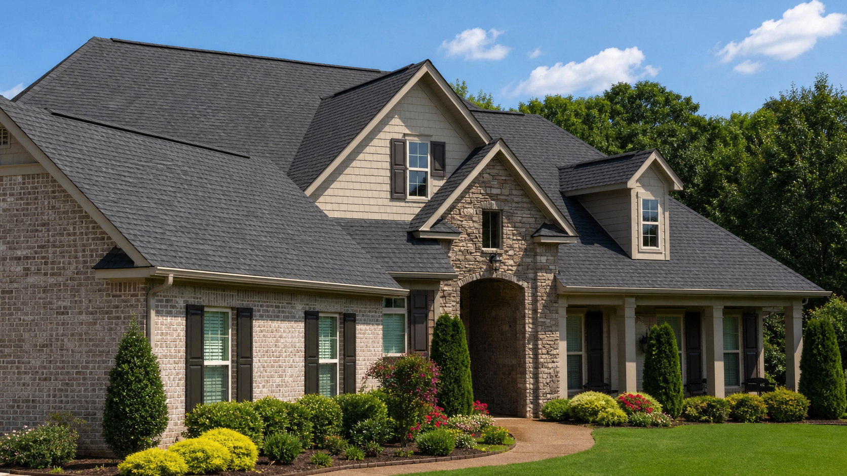A North Alabama home with a dark architectural asphalt shingle roof.